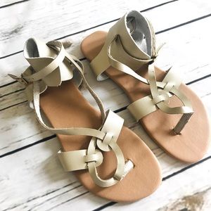 Brand New, worn once to a wedding! Gold ankle strap sandals/thongs